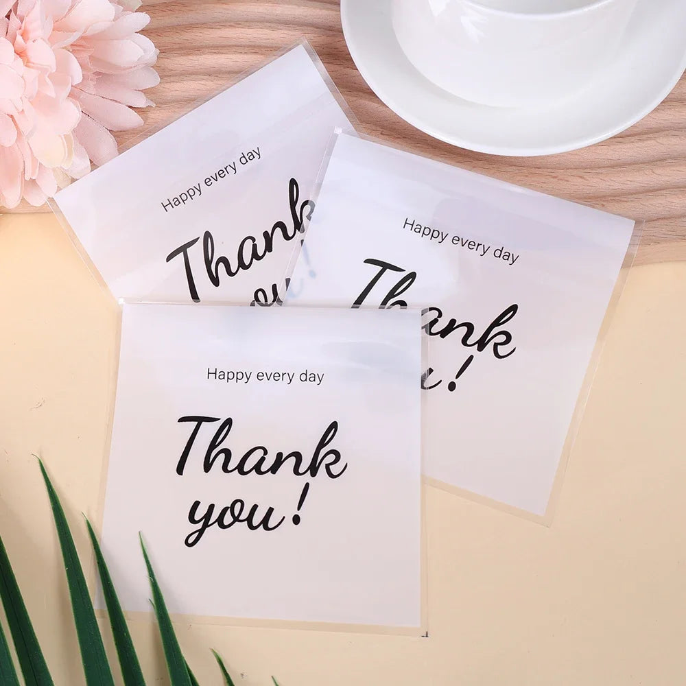 300/100Pcs Thank You Candy Bag Plastic Self-Adhesive Biscuit Snacks Chocolates Lollipop Baking Wedding Birthday Party Gift Bags