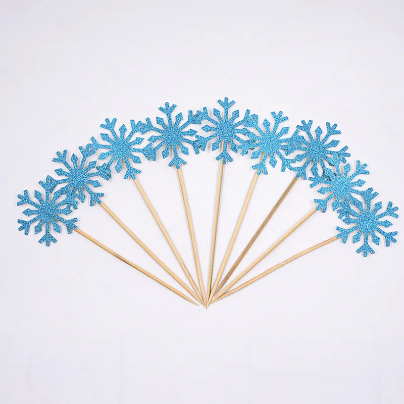 Wholesale 10 Pcs Snowflake Cupcake Toppers Baby Girl Frozen Birthday Party Decoration Kids Christmas Cake Supplies Accessories