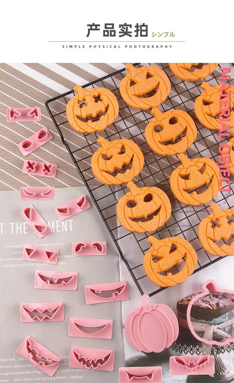 Halloween Cookie Mold Cartoon Pumpkin Head Baking Fondant Household 3D Stamp Hollow DIY Face Food Making Children Birthday Gifts