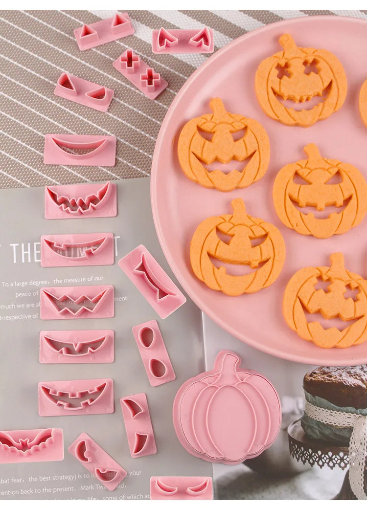 Halloween Cookie Mold Cartoon Pumpkin Head Baking Fondant Household 3D Stamp Hollow DIY Face Food Making Children Birthday Gifts