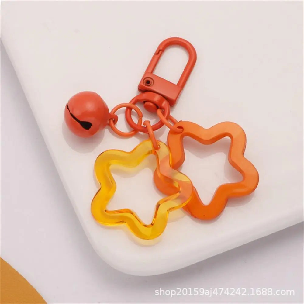 Colorful Acrylic Hollowed Out Pentacle Keychain Wommen Bag Pendents Cute Baking Paint Bell Accessories Headphone Cover Deco