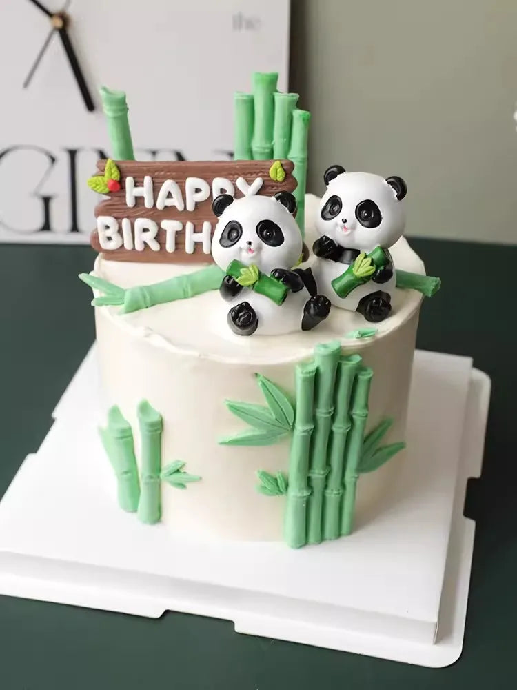 Ins Panda Cake Toppers bamboo Turtle leaf Decoration Happy Birthday for Children&