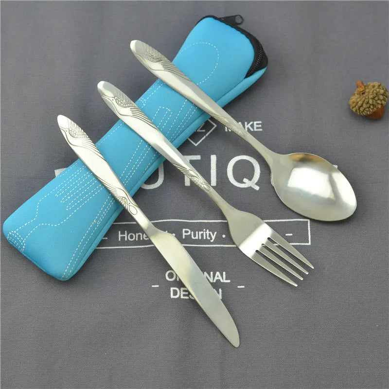 Picnic Set Tableware Washable with Zipper Travel Cutlery Kit Case Portable Pouch for Dinner Household Tool Travel Camping Spoon