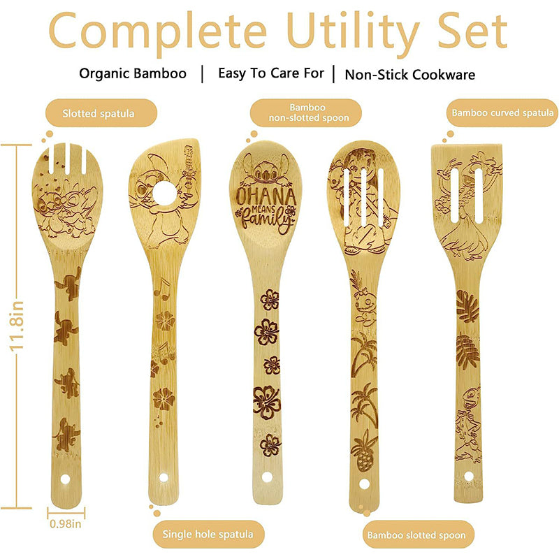 5PCS Disney Mickey Minnie Kitchen Product Anime Figure Spoon Shovel Toy Story Cartoon bamboo Shovel Kitchen baking tool set Gift