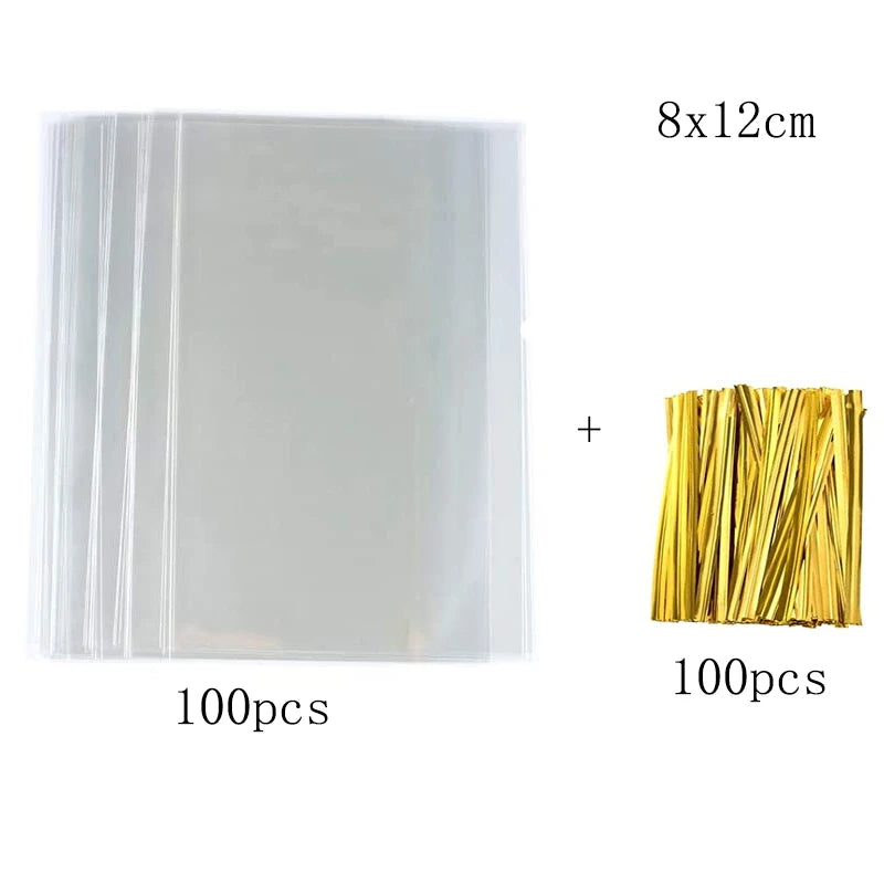 50-100p Transparent Cellophane Bags Clear OPP Plastic Bags Candy Lollipops Cooki Gifts Packaging Bag Party Favor Baking Supplies
