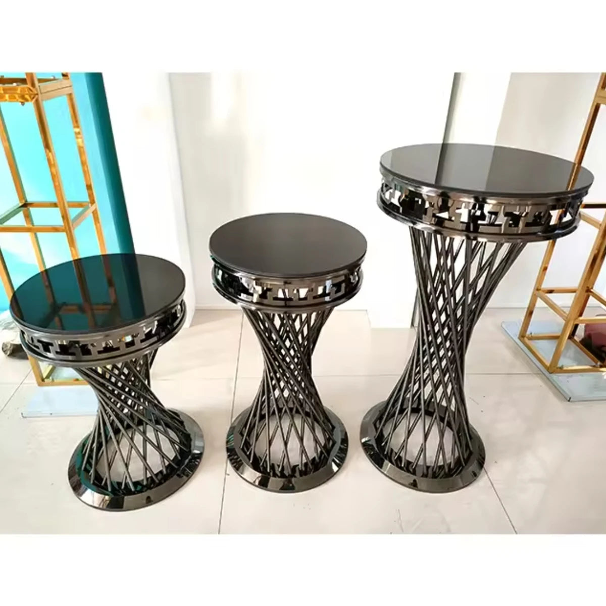 3pcs/set)mirror top gold wedding plinths wedding supplies cake stand acrylic plinths display stand plinth stand 676