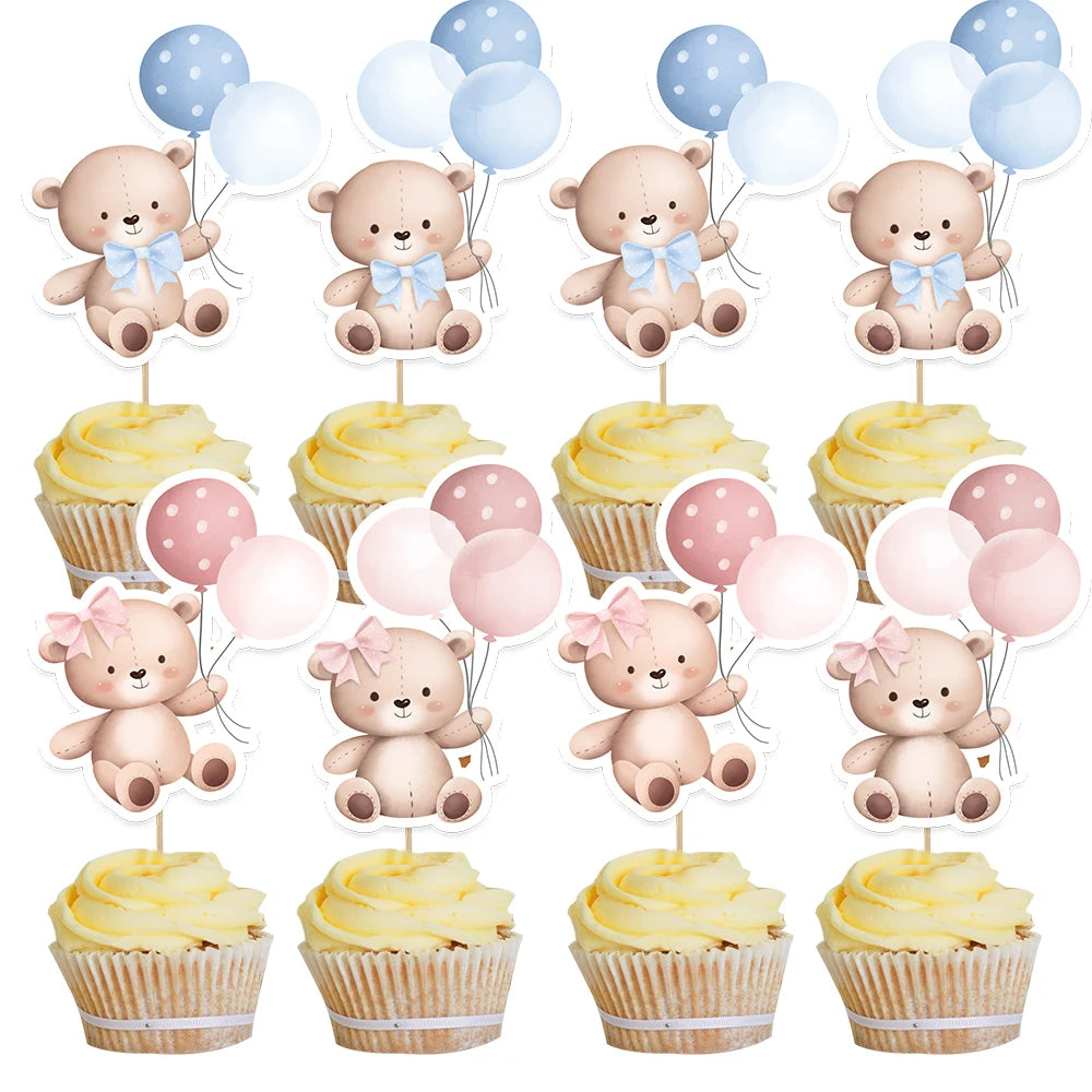 20pcs Balloon Bear Cupcake Toppers – Baby Shower & Kids Birthday Party Decorations