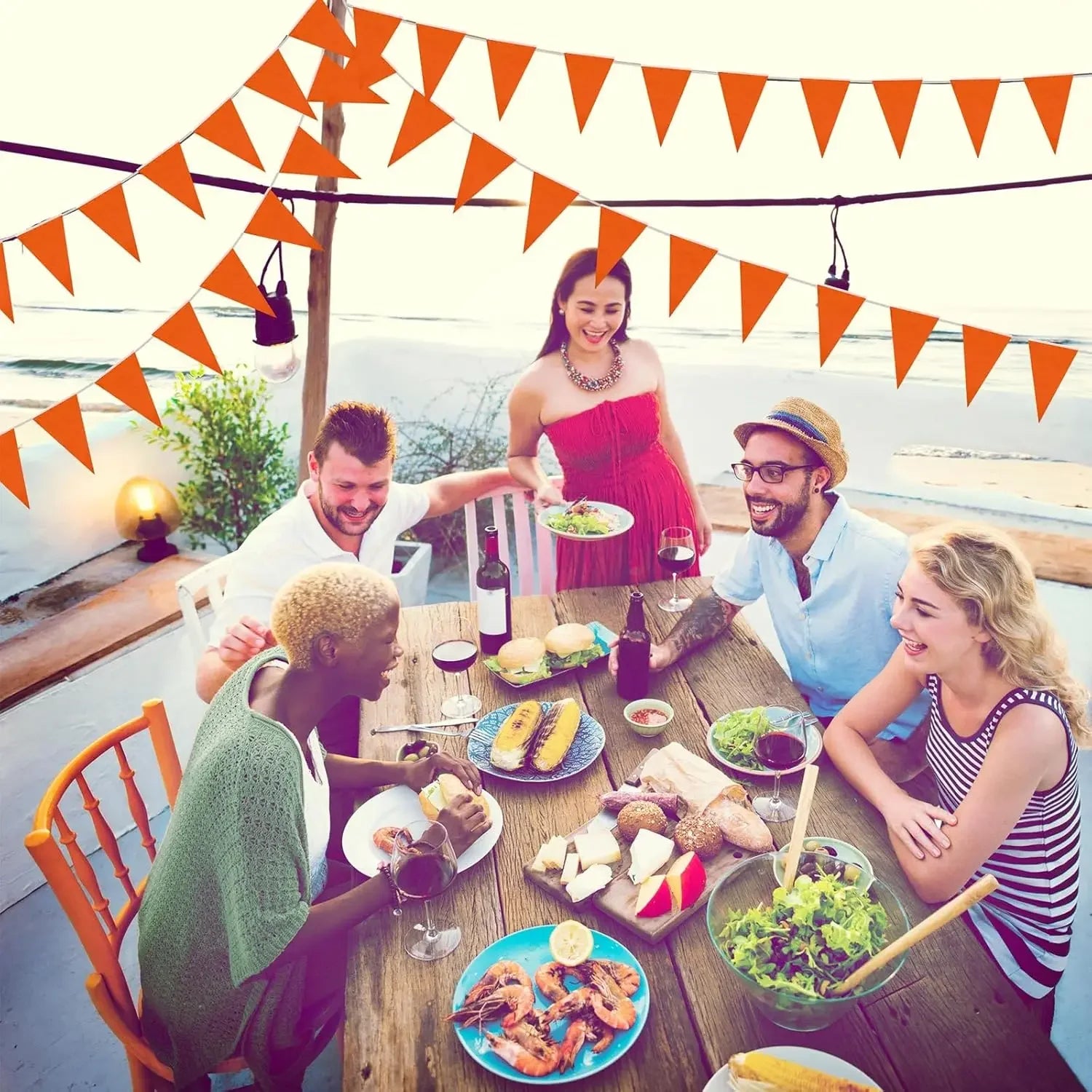 33 Ft Banners Flags String Triangle Bunting Pennant Garland for Grand Graduation Birthday Party Festival Celebration (Orange)