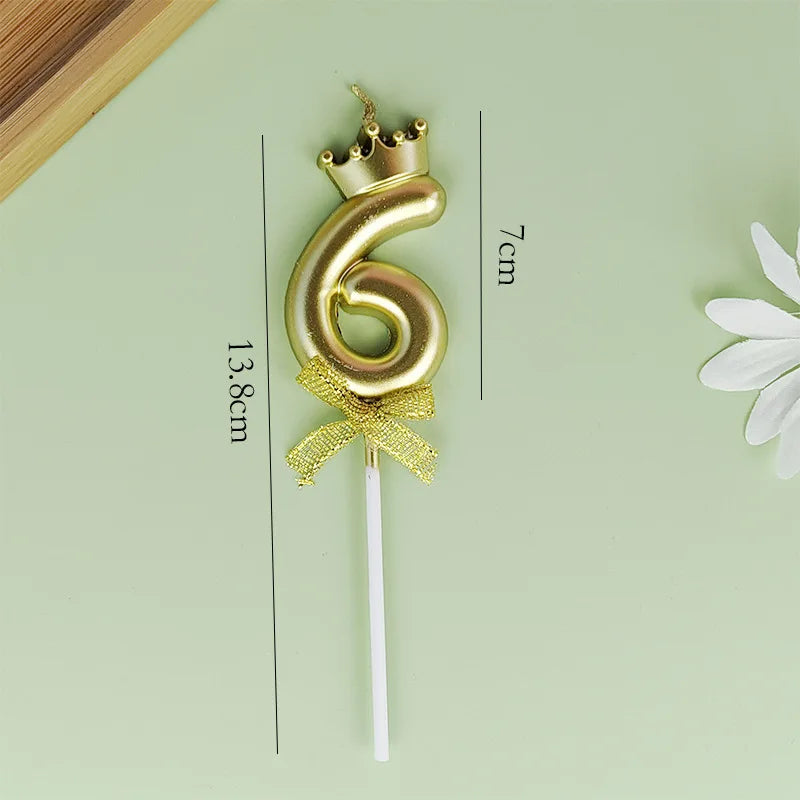 Golden Crown Bowknot Digital Candle Birthday Cake Decoration Valentine&