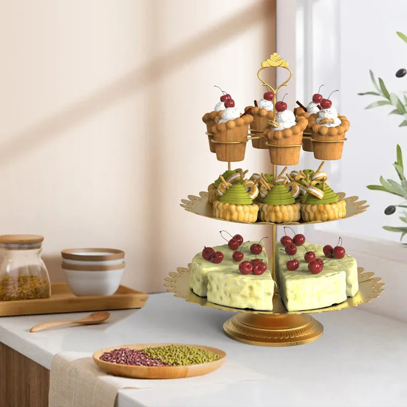Metal Cake Plate Stand, 3 Layers, Desserts, Cheese, Candy Display Rack Holder, Birthday Party Banquet Supplies, Biscuits, Fruit