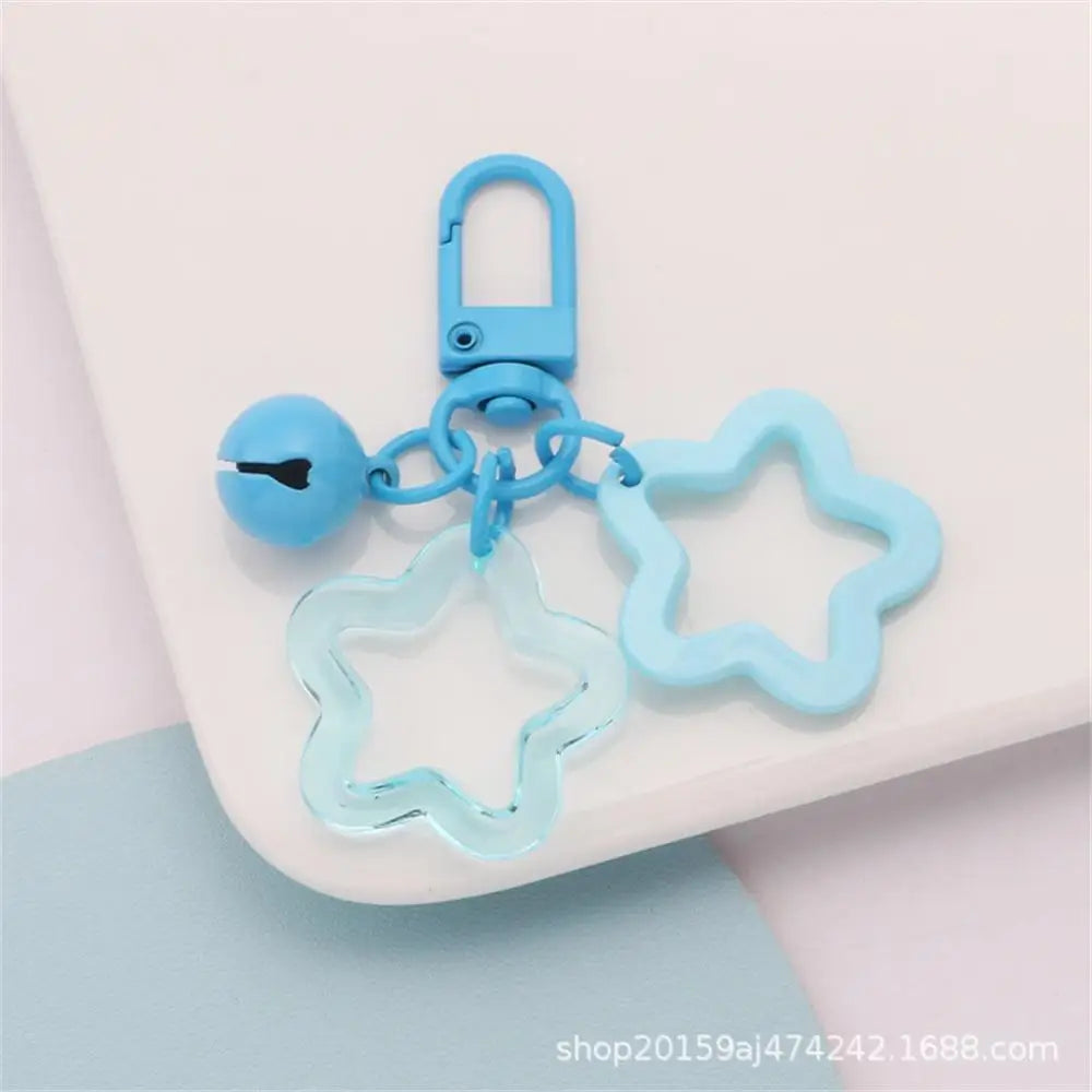 Colorful Acrylic Hollowed Out Pentacle Keychain Wommen Bag Pendents Cute Baking Paint Bell Accessories Headphone Cover Deco