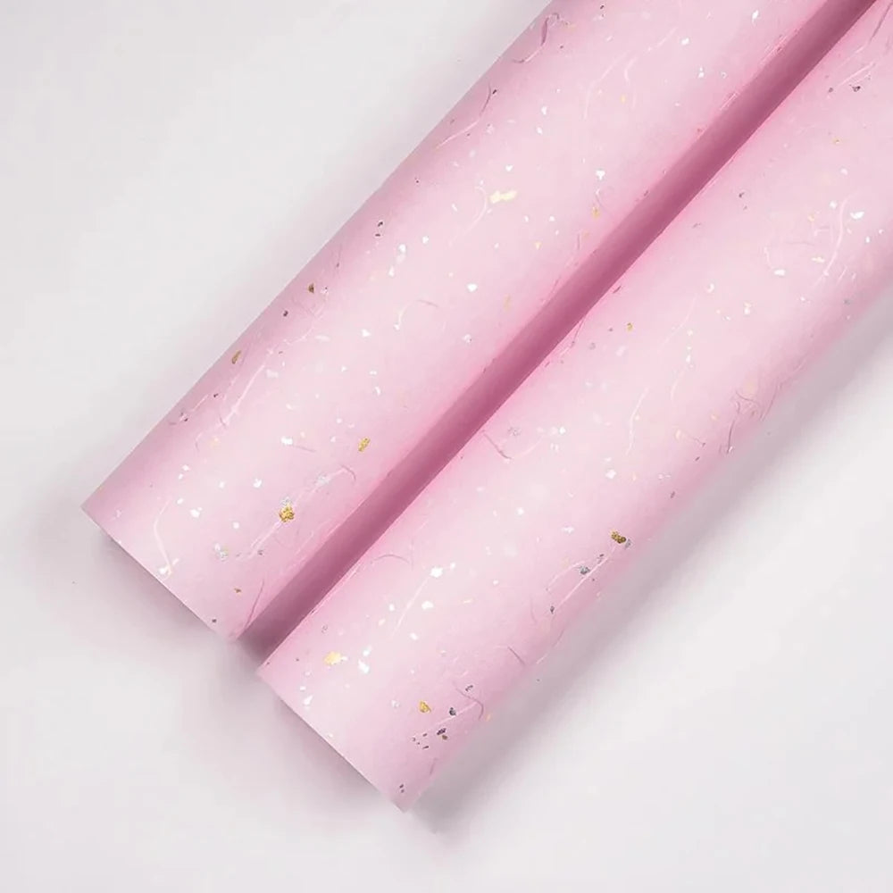 Korean Floral Wrapping Paper Set – 5 Sheets in 6 Colors with Gold/Silver Sparkle Accents