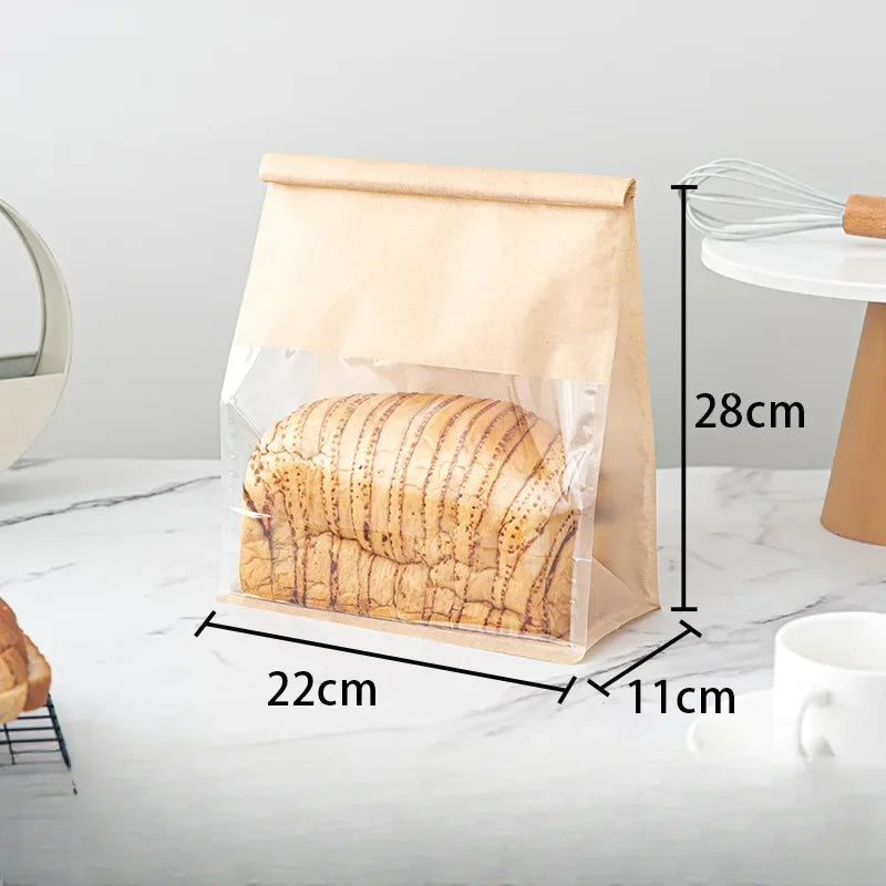 10-50pcs 4 Size Toast Bag Packaging Bag, Self Sealing Bread Bag Wire Rolled Edge Baking Transparent Biscuit Cake Bag Sealed Tea