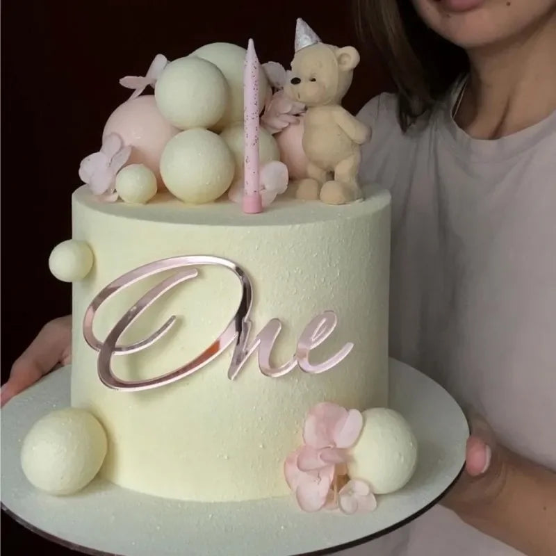 Baby Shower One Cake Toppers Gold Baby Birthday Cake Topper for Kids Birthday Party Cake Decorations