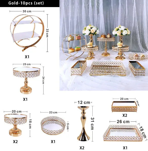Hot sale party supplies gold aluminum alloy 8pcs set dessert stand wedding decoration supplies cake stand set