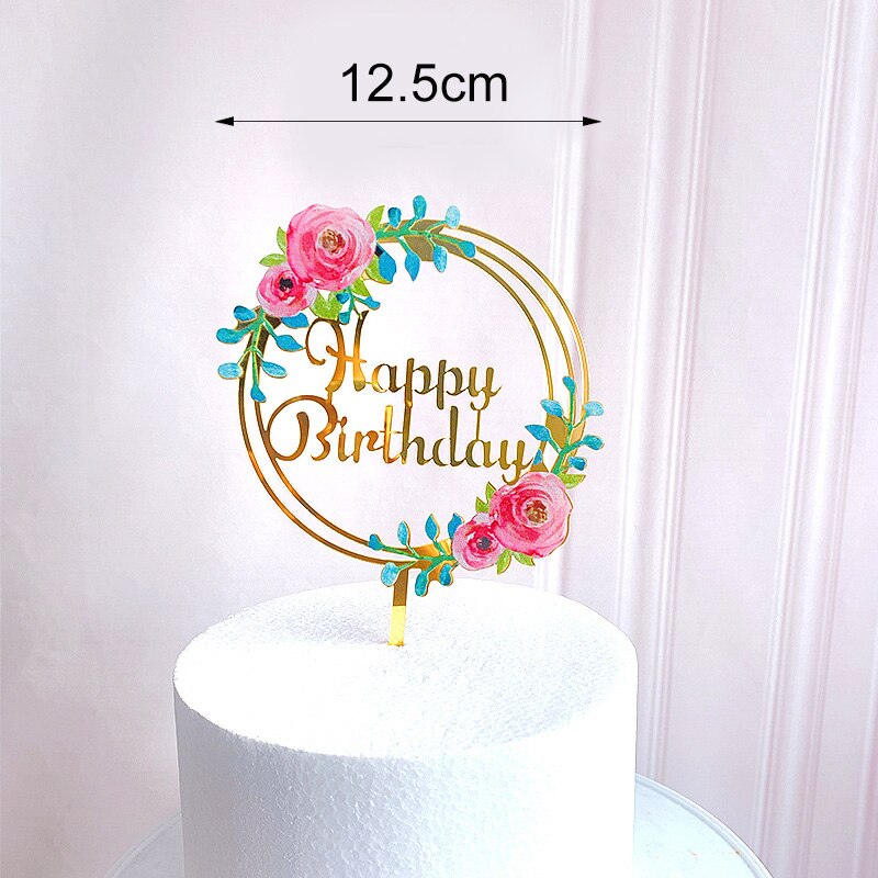 Happy Birthday Cake Topper Gold Acrylic Cake Topper decoration Wedding Party Baking DIY Dessert Cake Decor