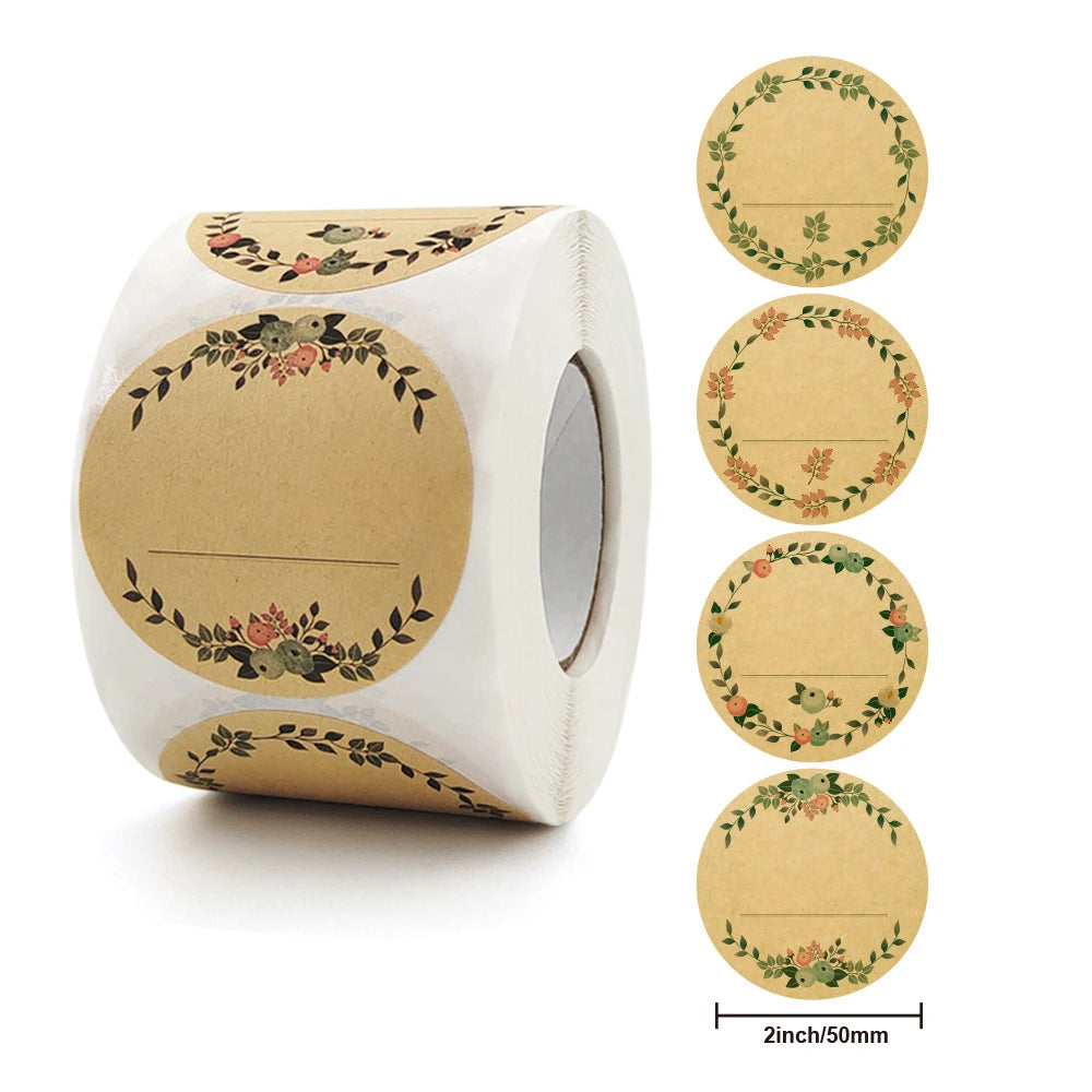 50–500pcs 2-Inch Kraft Paper Flower Thank You Stickers – Labels for Gift Packaging, Baking & Small Business Use