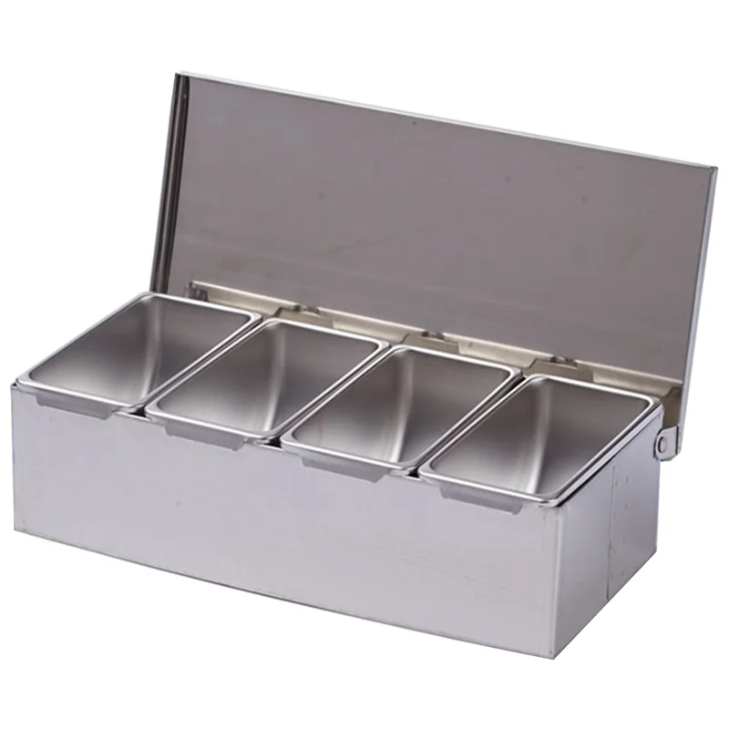 A29M-Section Seasoning Box Stainless Steel Ingredients Box Cheese Sauce Salt Sugar Box Spice Jar Baking Tool
