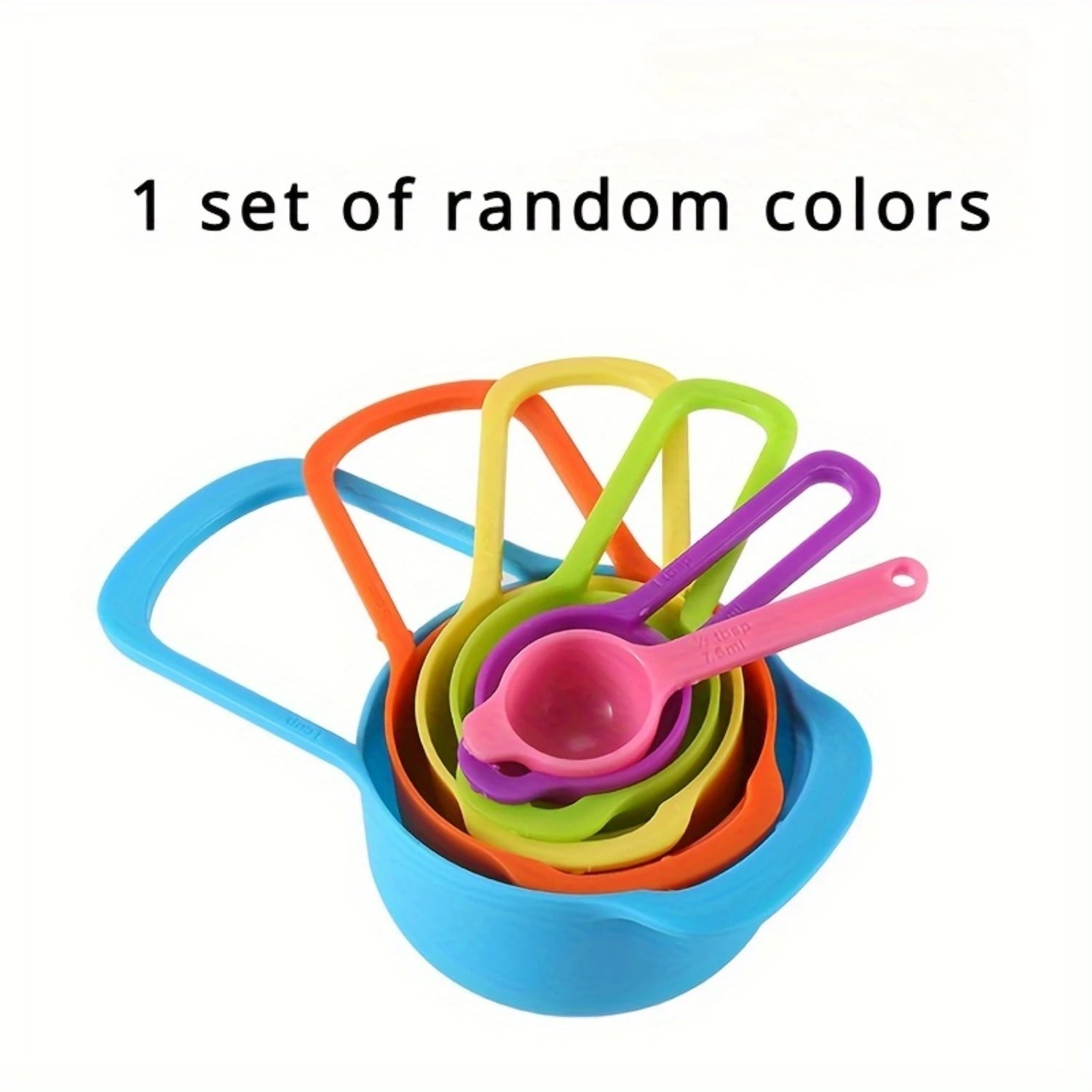 6in1 Colorful Plastic Measuring Cup and Spoon Set for Dry and Liquid Ingredients - Baking Tools and Kitchen Utensils