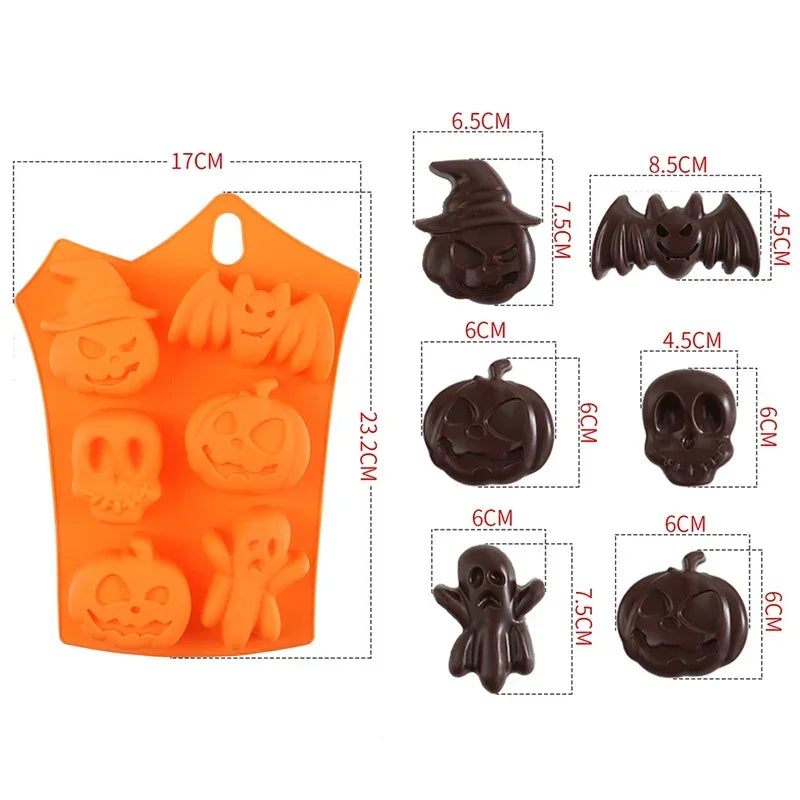 Halloween Chocolate Candy Mold 3D Pumpkin Bat Skull Jelly Biscuit Cake Mould Baking Tool Cookie Cutter Reusable DIY Model Party