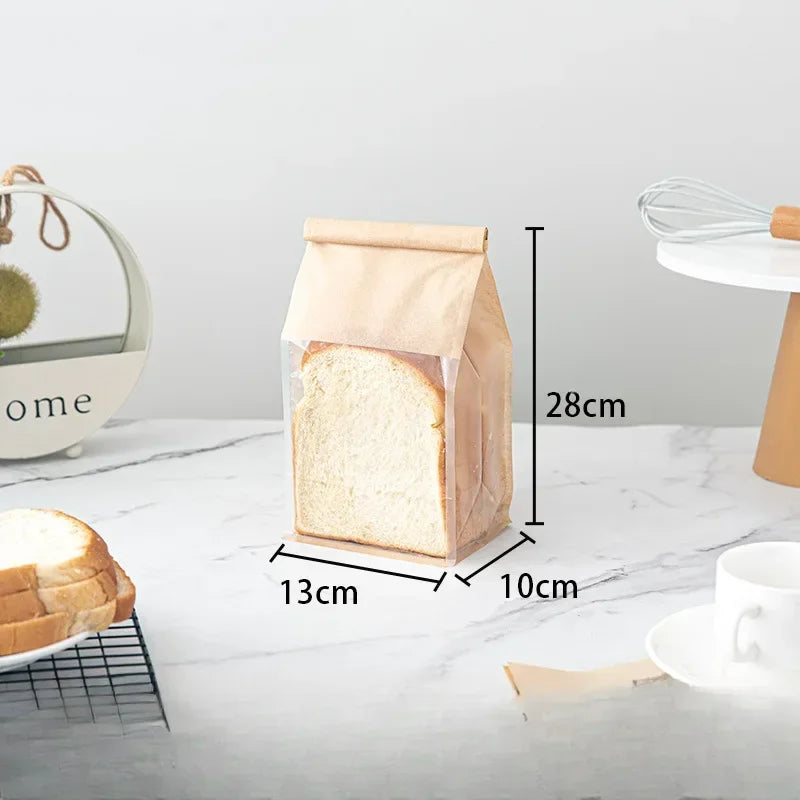 10-50pcs 4 Size Toast Bag Packaging Bag, Self Sealing Bread Bag Wire Rolled Edge Baking Transparent Biscuit Cake Bag Sealed Tea