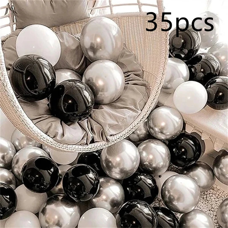 16pcs Black Metallic Sequin Balloons – Party Decorations for Birthday, Wedding & Graduation