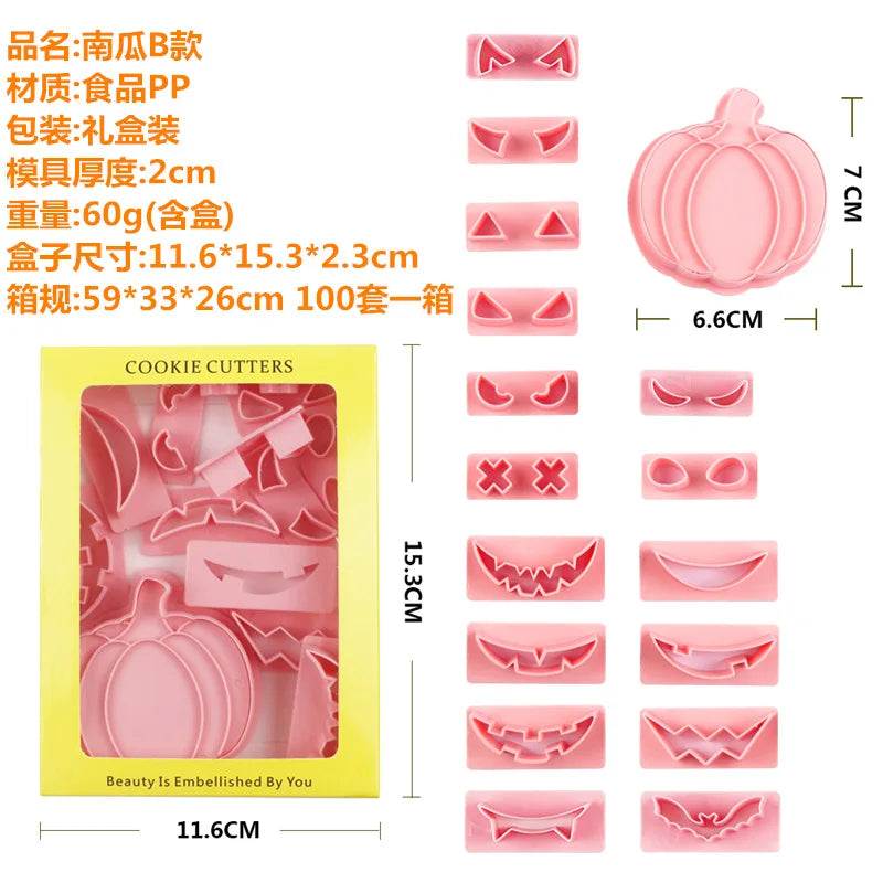 Halloween Cookie Mold Cartoon Pumpkin Head Baking Fondant Household 3D Stamp Hollow DIY Face Food Making Children Birthday Gifts