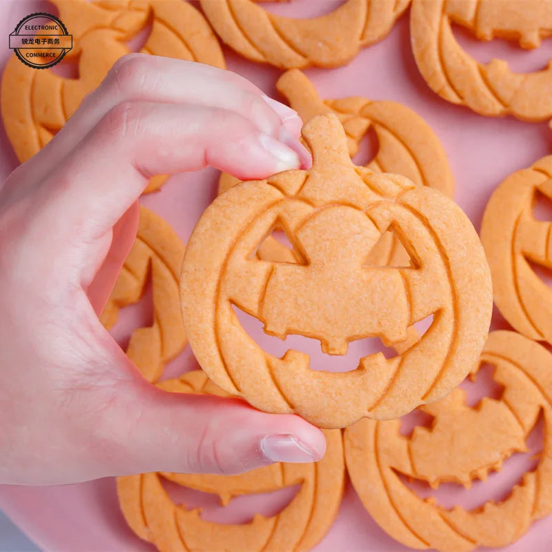 Halloween Cookie Mold Cartoon Pumpkin Head Baking Fondant Household 3D Stamp Hollow DIY Face Food Making Children Birthday Gifts