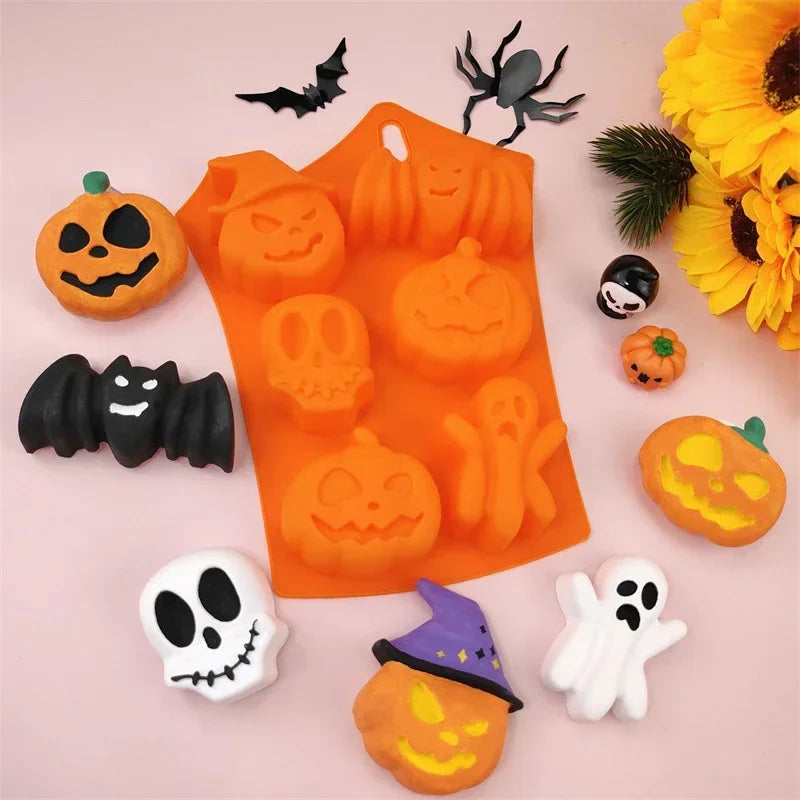 Halloween Chocolate Candy Mold 3D Pumpkin Bat Skull Jelly Biscuit Cake Mould Baking Tool Cookie Cutter Reusable DIY Model Party