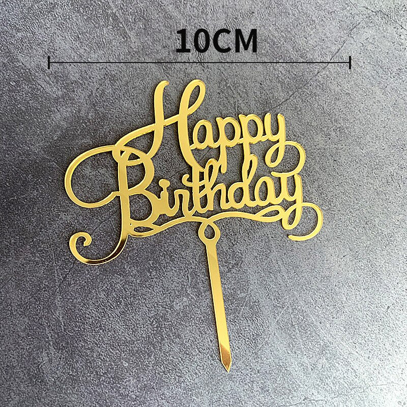 Happy Birthday Cake Topper Gold Acrylic Cake Topper decoration Wedding Party Baking DIY Dessert Cake Decor