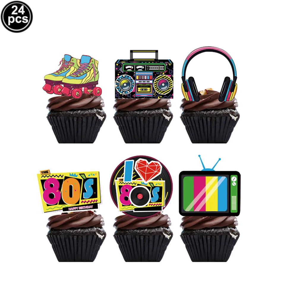Hip Hop Music Cupcake Topper For 80‘s 90’s Party Decorations Hip Hop Dessert Decor Adult Birthday Party Supplies Tableware