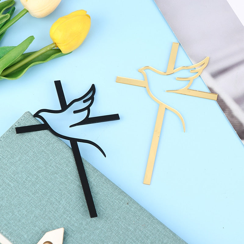 Dove & Cross First Holy Communion Religious Cake Topper Wood Christening Cake Insert Decor God Bless Baby Birthday Party Supplie