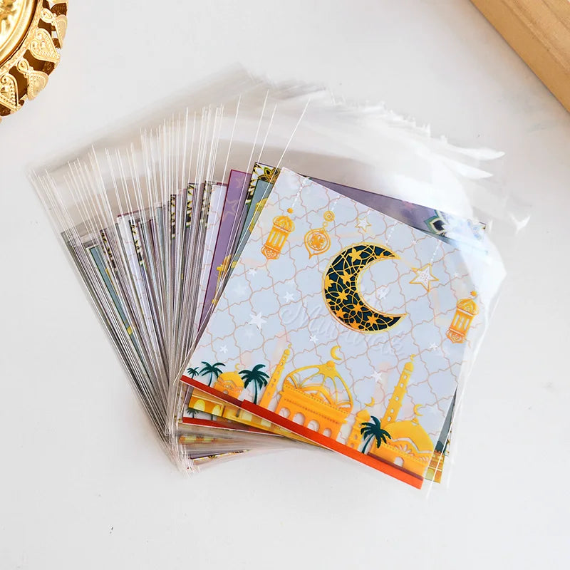 100Pcs Eid Mubarak Candy Cookie Bag Plastic Moon Star Gift Baking Packing Bags 2025 Muslim Islamic Party Supplies Ramadan Kareem