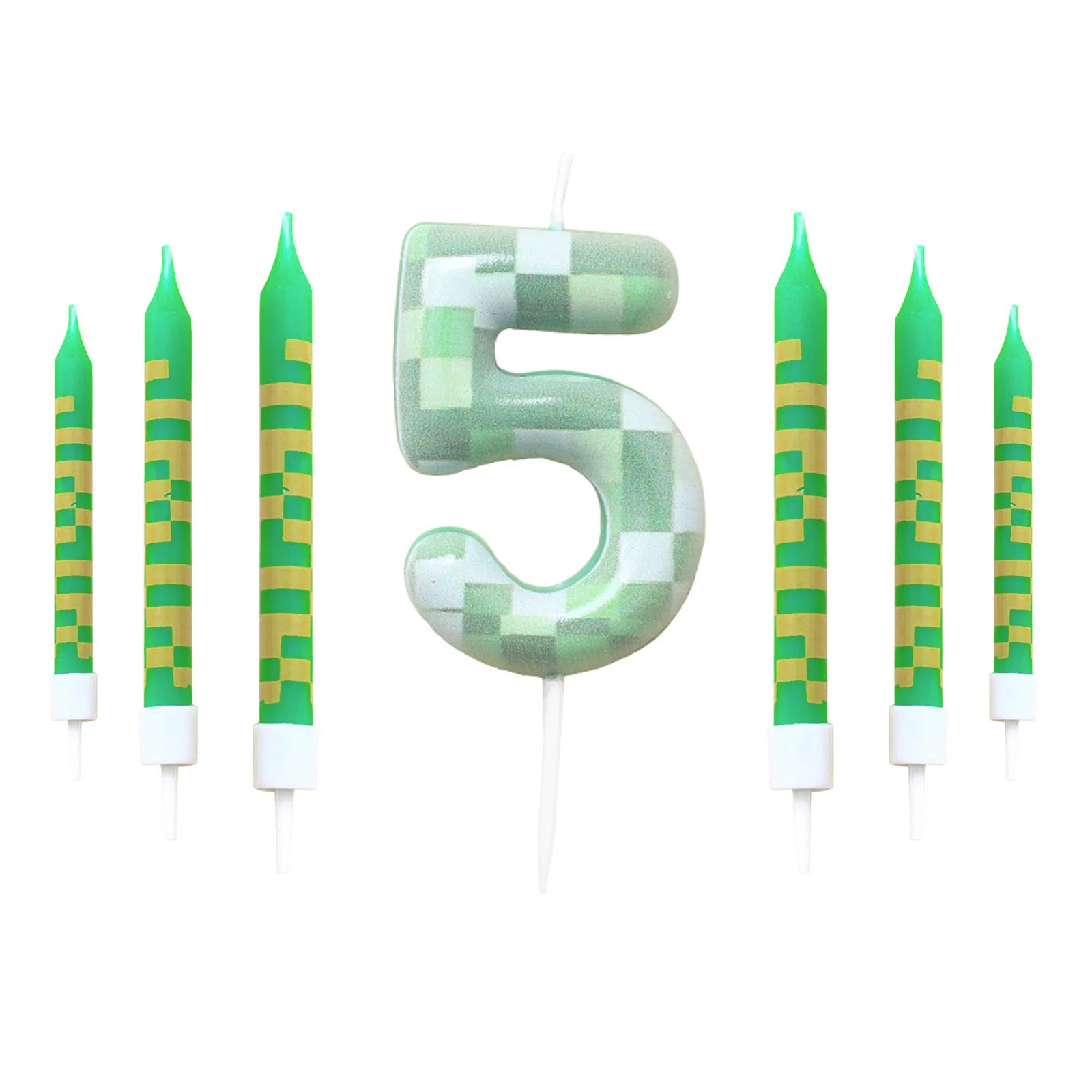 7 Pieces Digital Cake Candle Decoration Minecraft Theme Green, Wishing Candle Kids Birthday Party, Digital Cake Candle Decoratio