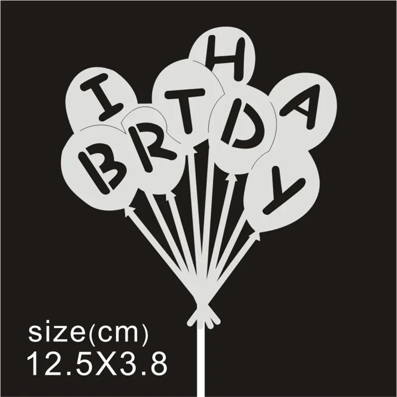 10 Pcs / Bag Gold Silver English Happy Birthday Cake Toppers Birthday Party Decorations Baking DIY Accessories