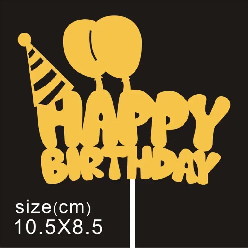 10 Pcs / Bag Gold Silver English Happy Birthday Cake Toppers Birthday Party Decorations Baking DIY Accessories
