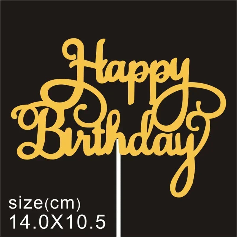 10 Pcs / Bag Gold Silver English Happy Birthday Cake Toppers Birthday Party Decorations Baking DIY Accessories