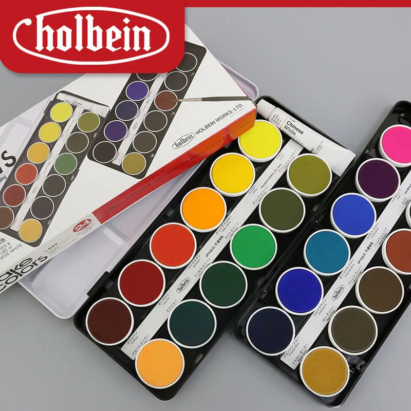 Japan Original Holbein Solid Cake Watercolour Transparent/Opaque Watercolour 12/24 Colour Red Palette Art Supplies