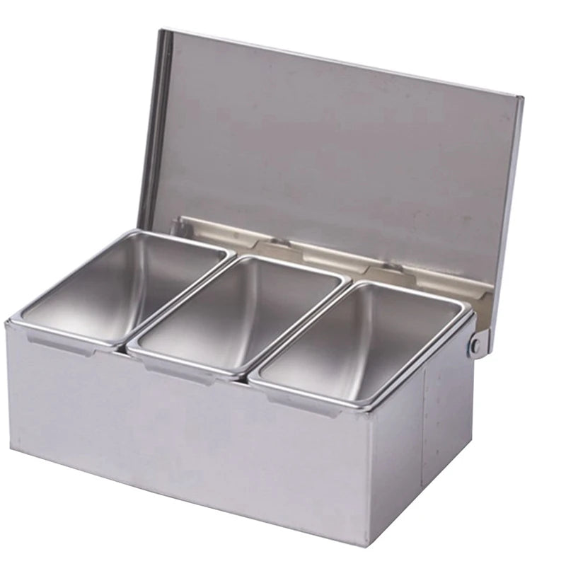 TKOH-Section Seasoning Box Stainless Steel Ingredients Box Cheese Sauce Salt Sugar Box Spice Jar Baking Tool