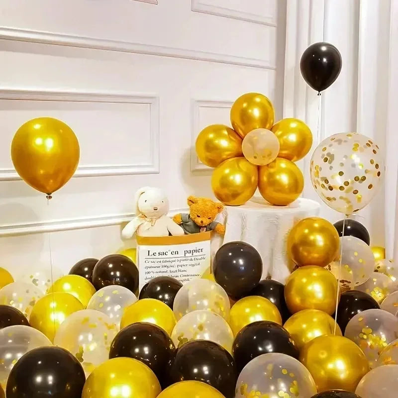 16pcs Black Metallic Sequin Balloons – Party Decorations for Birthday, Wedding & Graduation