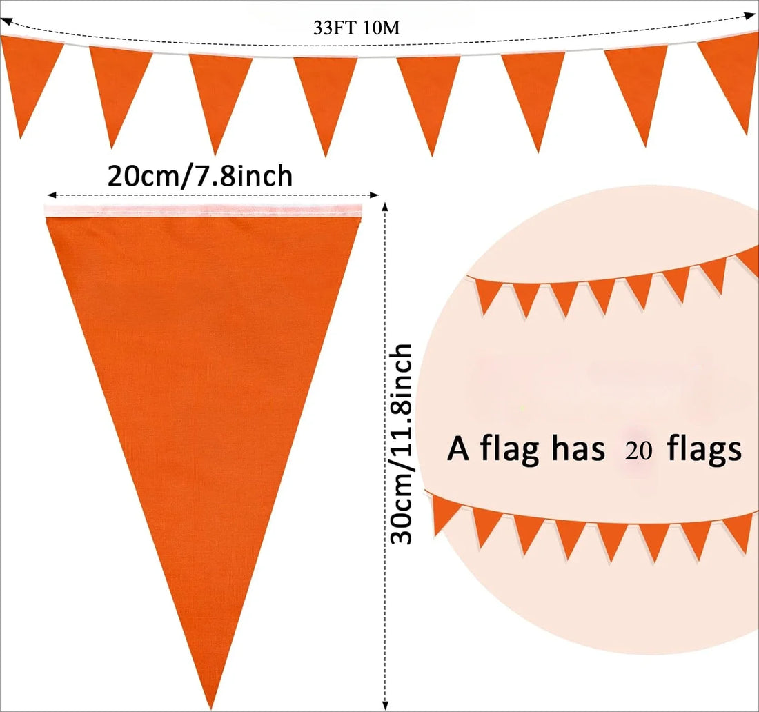 33 Ft Banners Flags String Triangle Bunting Pennant Garland for Grand Graduation Birthday Party Festival Celebration (Orange)