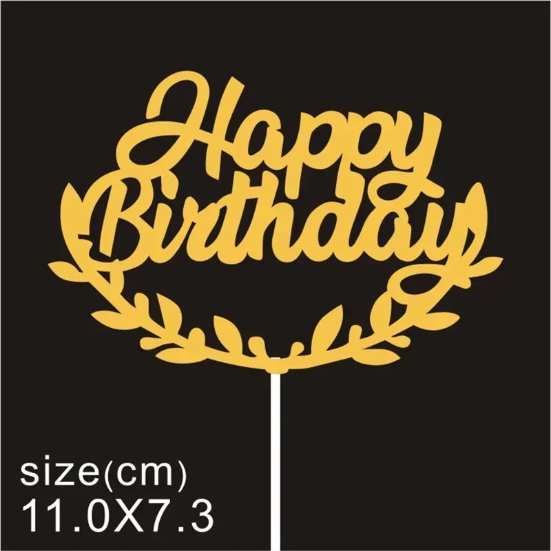 10 Pcs / Bag Gold Silver English Happy Birthday Cake Toppers Birthday Party Decorations Baking DIY Accessories
