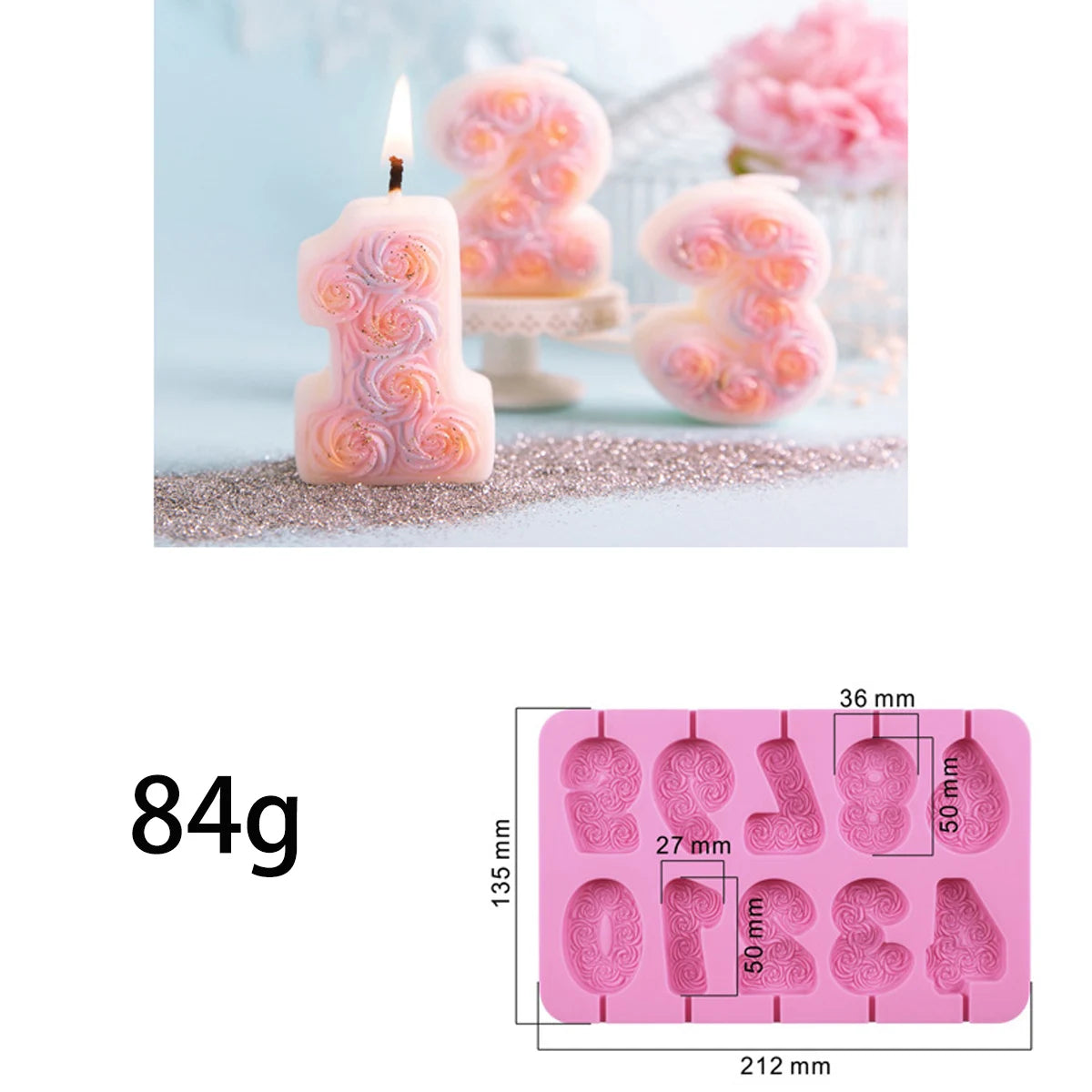 Birthday Ornament Silicone Candle Mold DIY Handmade Rose Number Scented Candles Molds Chocolate Cake Decor Baking Making Supplie