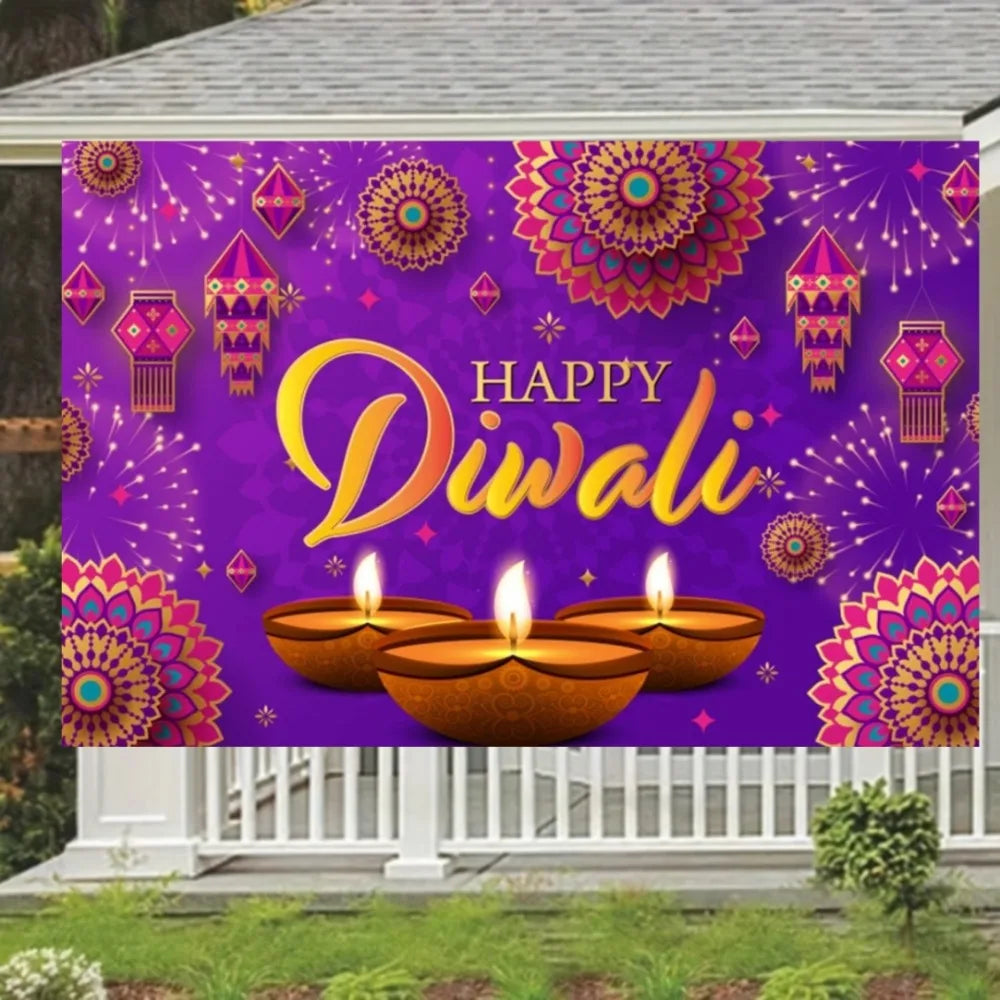 Happy Diwali Celebration Banner - Indian festive light and candle photography background, party decoration