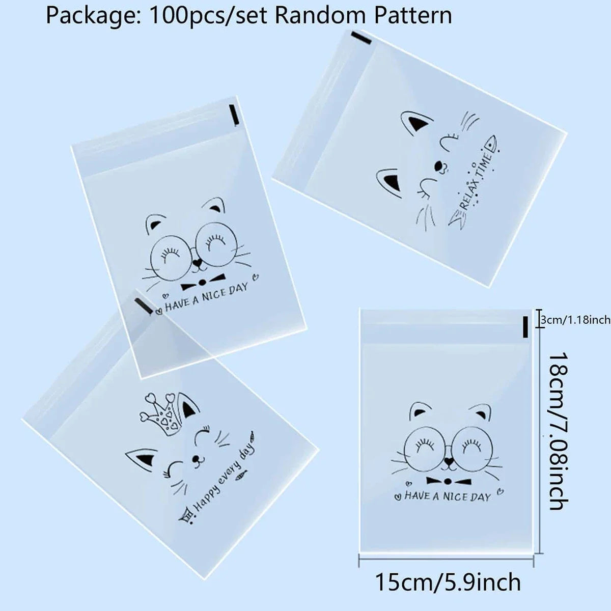 100pcs Transparent Animal Treat Bags – Self-Adhesive Gift Packaging for Cookies, Candy & Bakery Goods