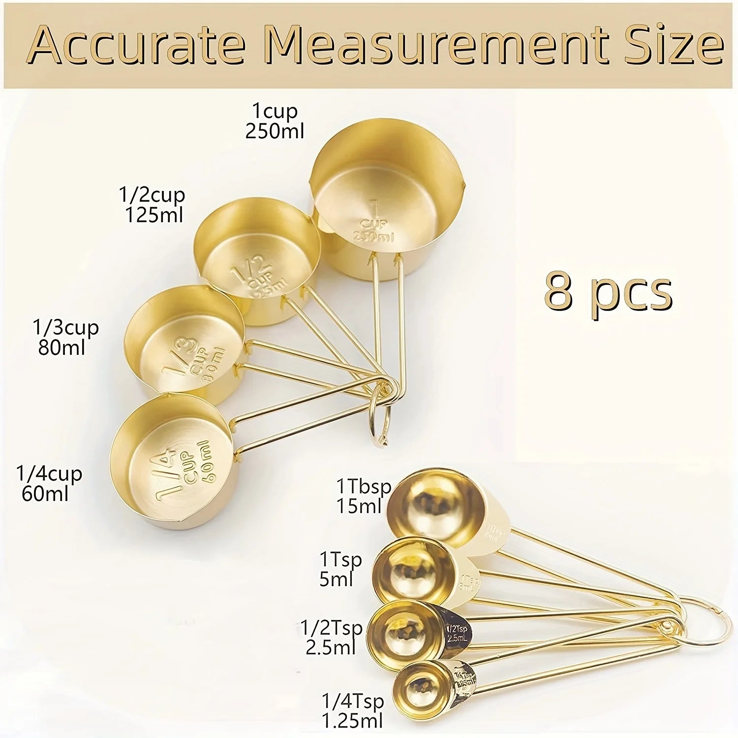 Golden Measuring Cups and Spoons Set - Stylish, Durable, Perfect for Cooking, Baking, Ingredients