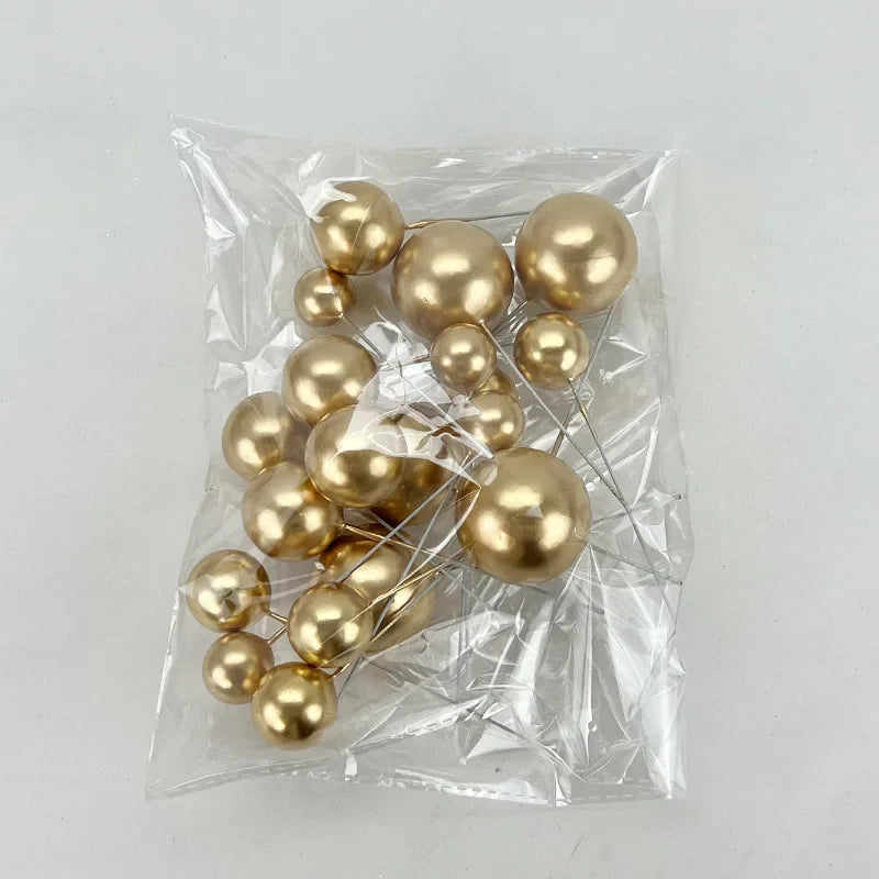 20pcs Gold & Silver Cake Toppers – Happy Birthday Ball Picks for Cupcakes, Wedding & Christmas Decorations