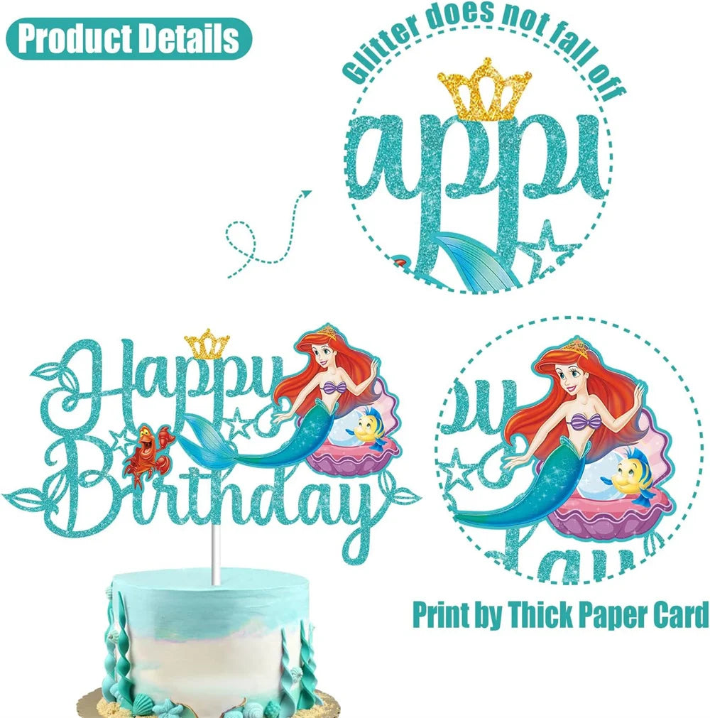 Little Mermaid Ariel Cake Toppers – Princess Birthday & Baby Shower Cake Decorations for Girls