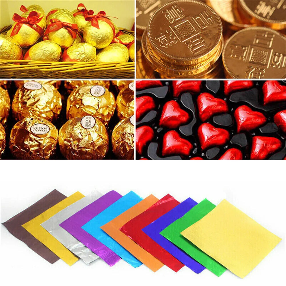 100pcs 8x8cm Aluminum Foil Wrapping Sheets – DIY Food Packaging for Chocolate & Candy