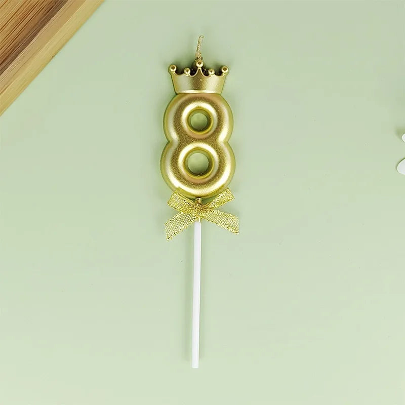 Golden Crown Bowknot Digital Candle Birthday Cake Decoration Valentine&